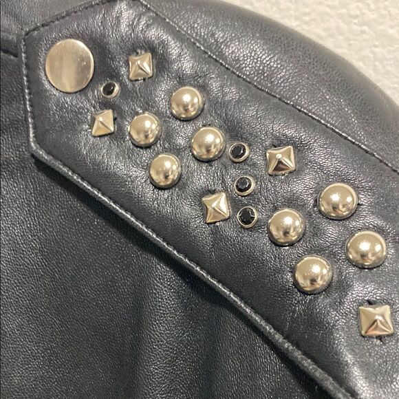 Vintage Tannery West Black Leather Studded Biker Moto Jacket Skull Patch Size‎ S - Picture 8 of 16